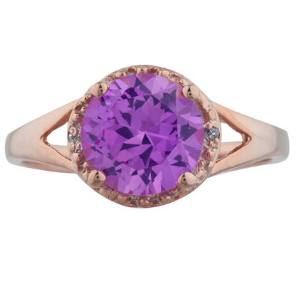 14Kt Gold 2 Ct Pink Sapphire & Diamond Halo Design Round Ring