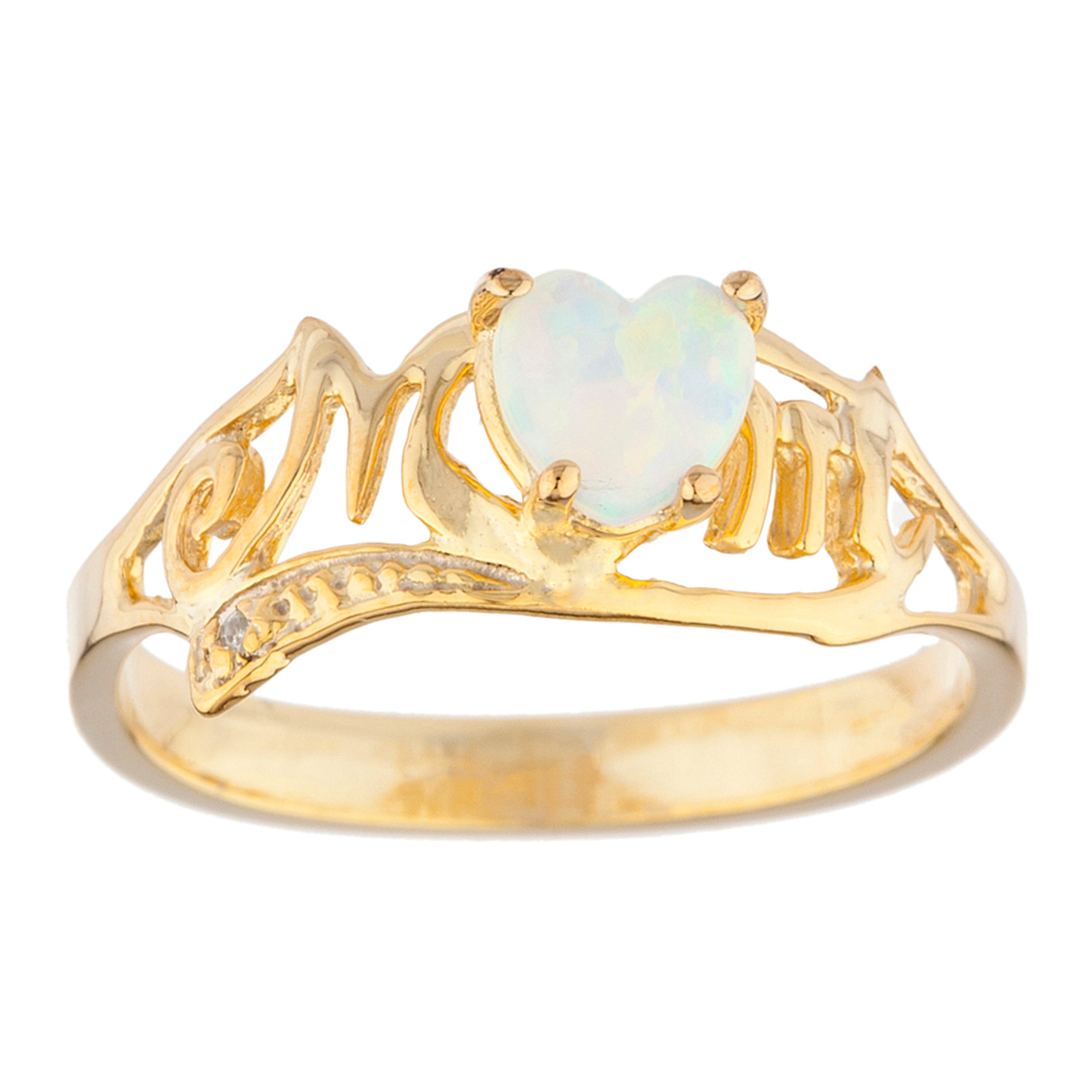 14Kt Gold Opal & Diamond Heart Mom Ring