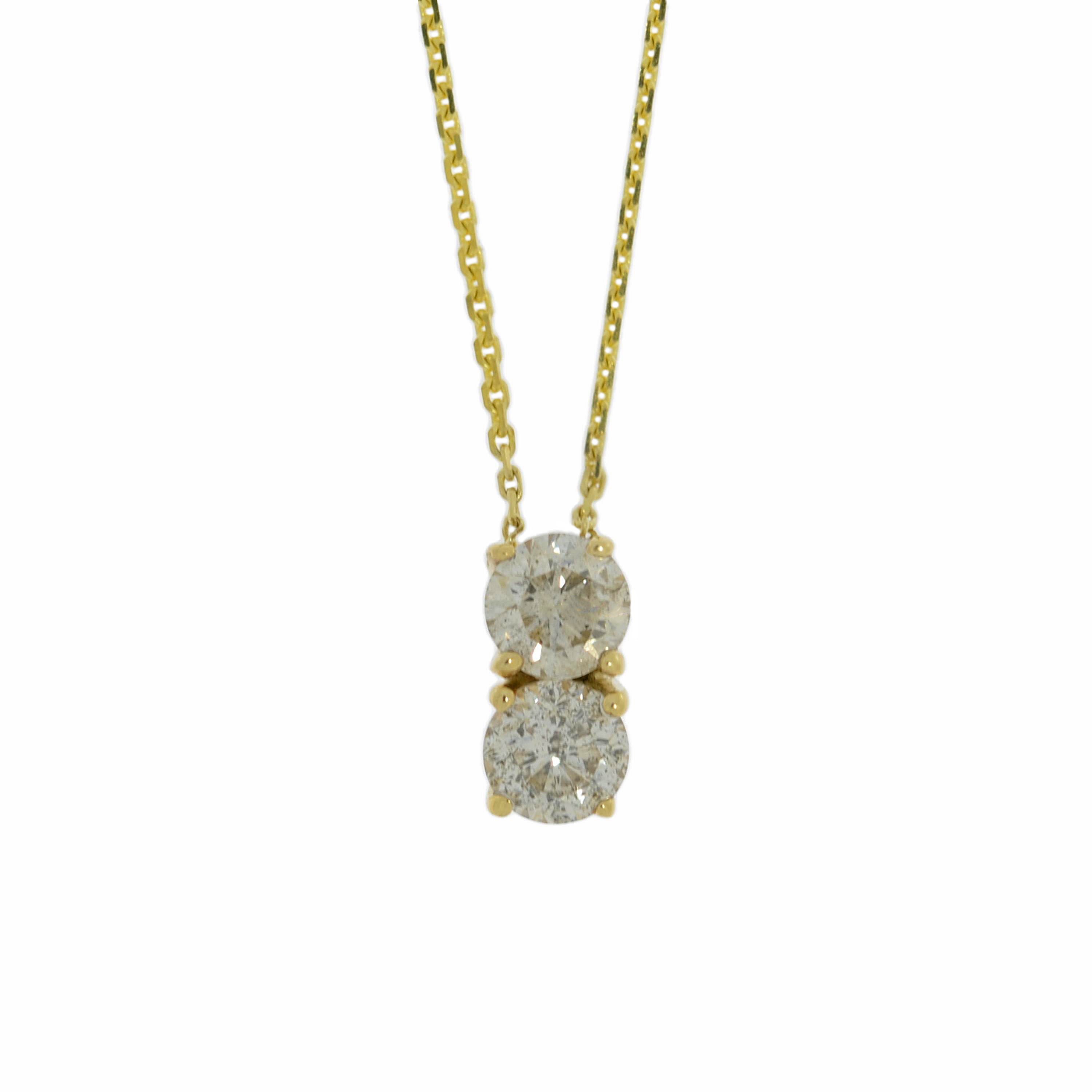 14Kt Gold 0.30 Ct Genuine Natural Diamond Two Stone Pendant Necklace
