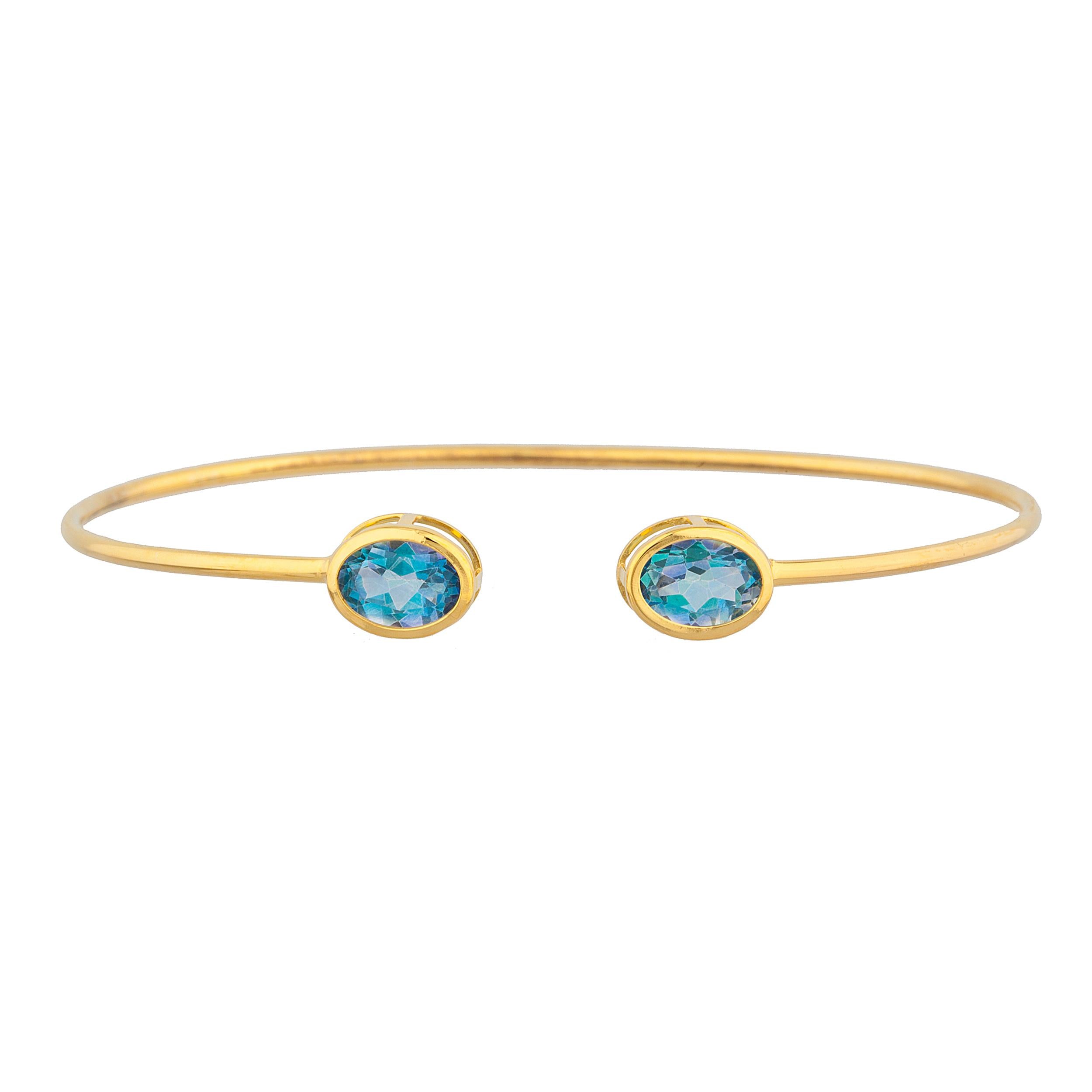 14Kt Gold Natural Blue Mystic Topaz Oval Bezel Bangle Bracelet