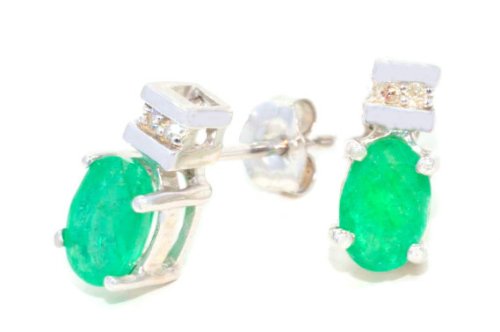 1 Ct Genuine Emerald Oval Diamond Stud Earrings .925 Sterling Silver