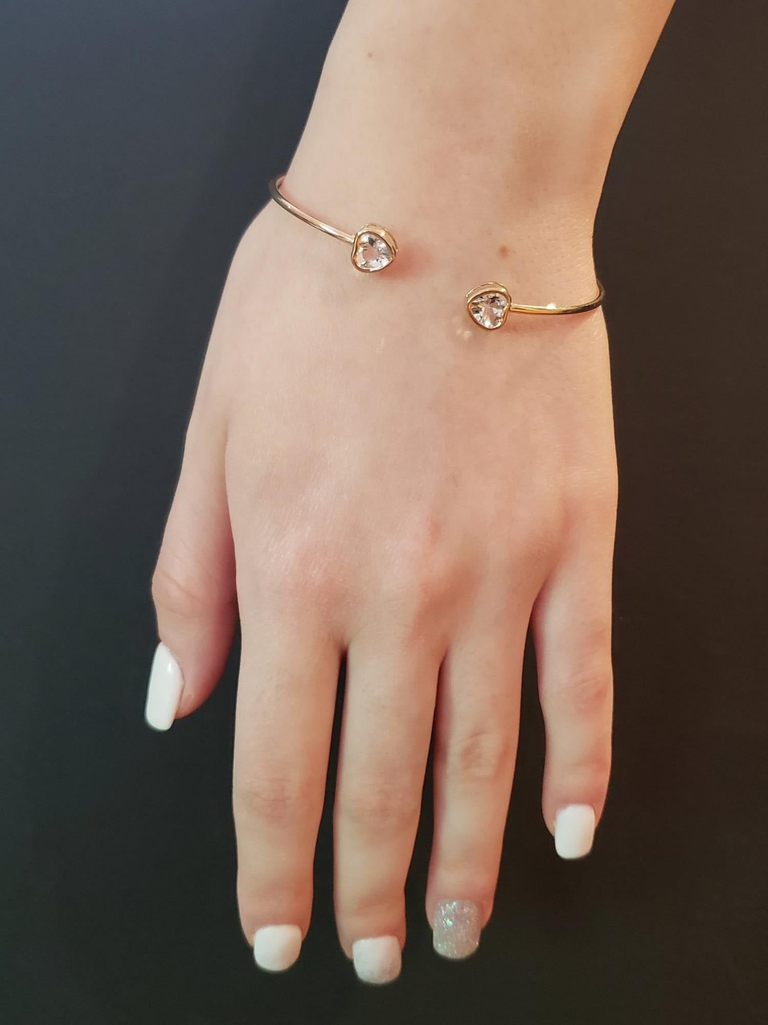 14Kt Gold Genuine Aquamarine Heart Bezel Bangle Bracelet