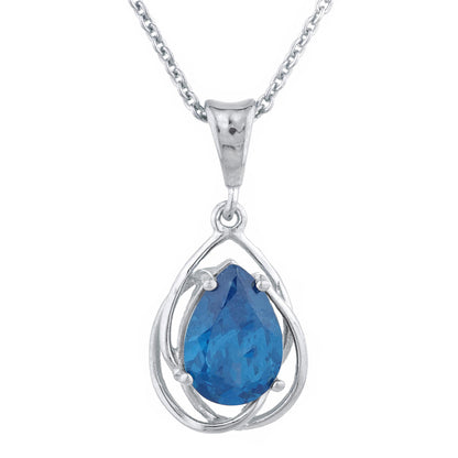 2 Ct London Blue Topaz Pear Teardrop Design Pendant .925 Sterling Silver