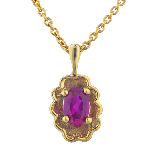 14Kt Yellow Gold Plated Created Ruby Oval Design Pendant