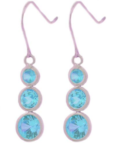 3 Blue Topaz Dangle Earrings .925 Sterling Silver