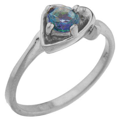 14Kt Gold Natural Blue Mystic Topaz Round Heart Ring