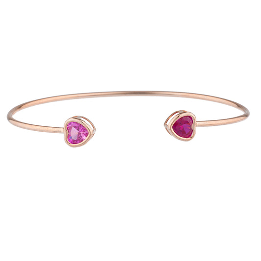 Created Ruby & Pink Sapphire Heart Bezel Bangle Bracelet 14Kt Rose Gold Plated Over .925 Sterling Silver