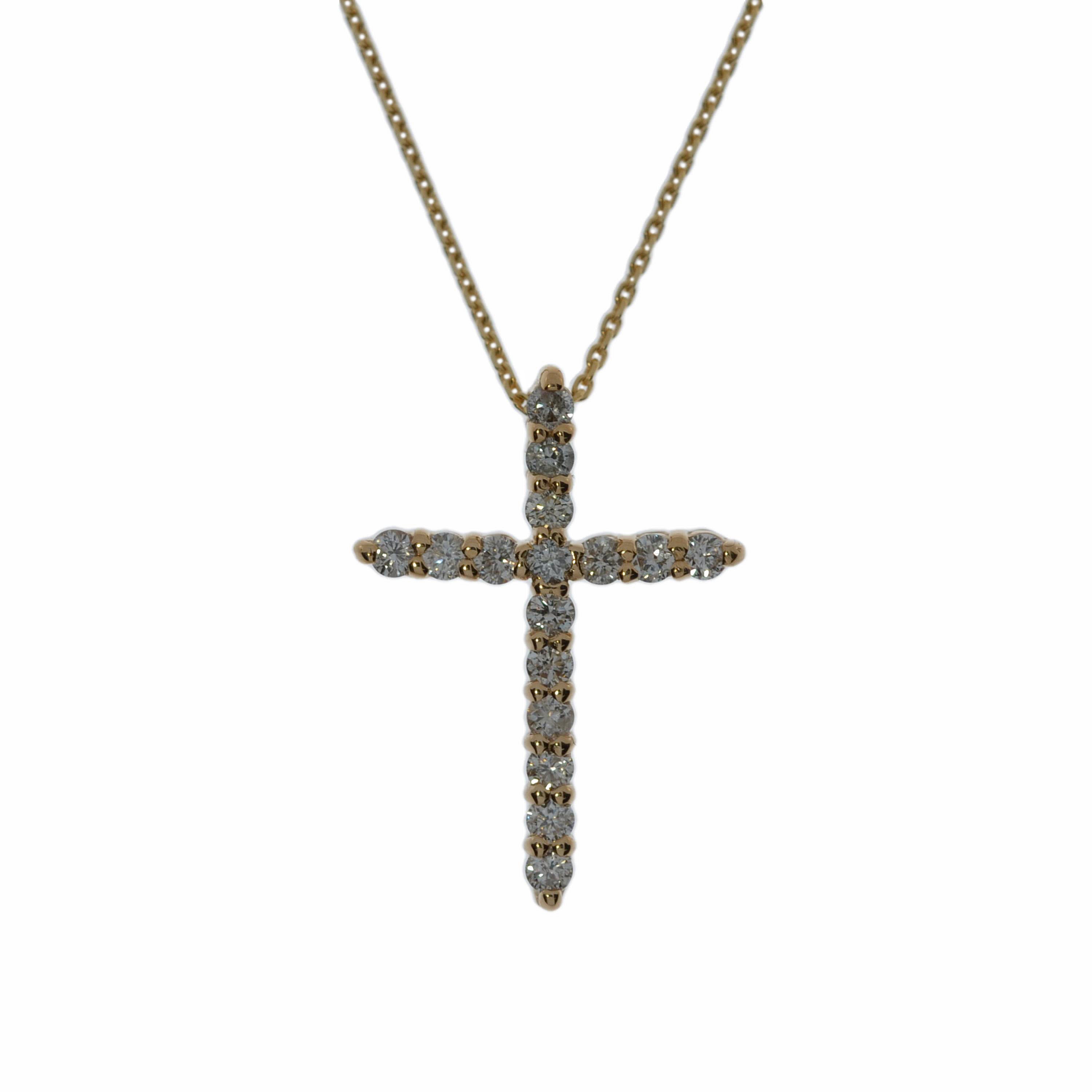 14Kt Gold 0.78 Ct Genuine Natural Diamond Cross Pendant Necklace