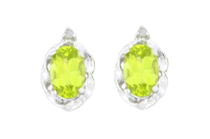 1 Ct Peridot & Diamond Oval Stud Earrings .925 Sterling Silver