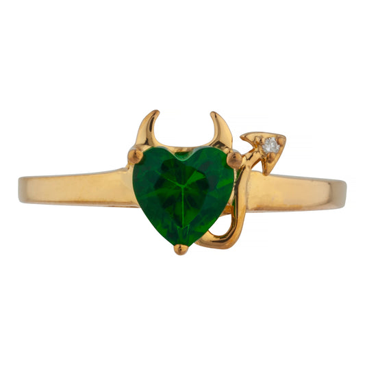 14Kt Gold Emerald & Diamond Devil Heart Ring