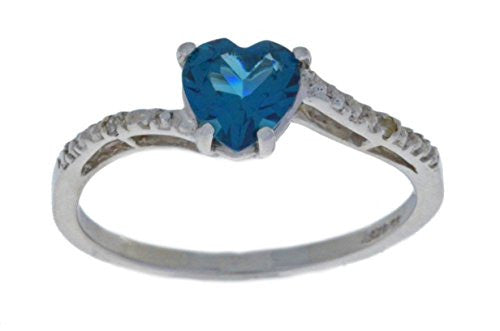 1 Ct London Blue Topaz & Diamond Heart Ring .925 Sterling Silver Rhodium Finish