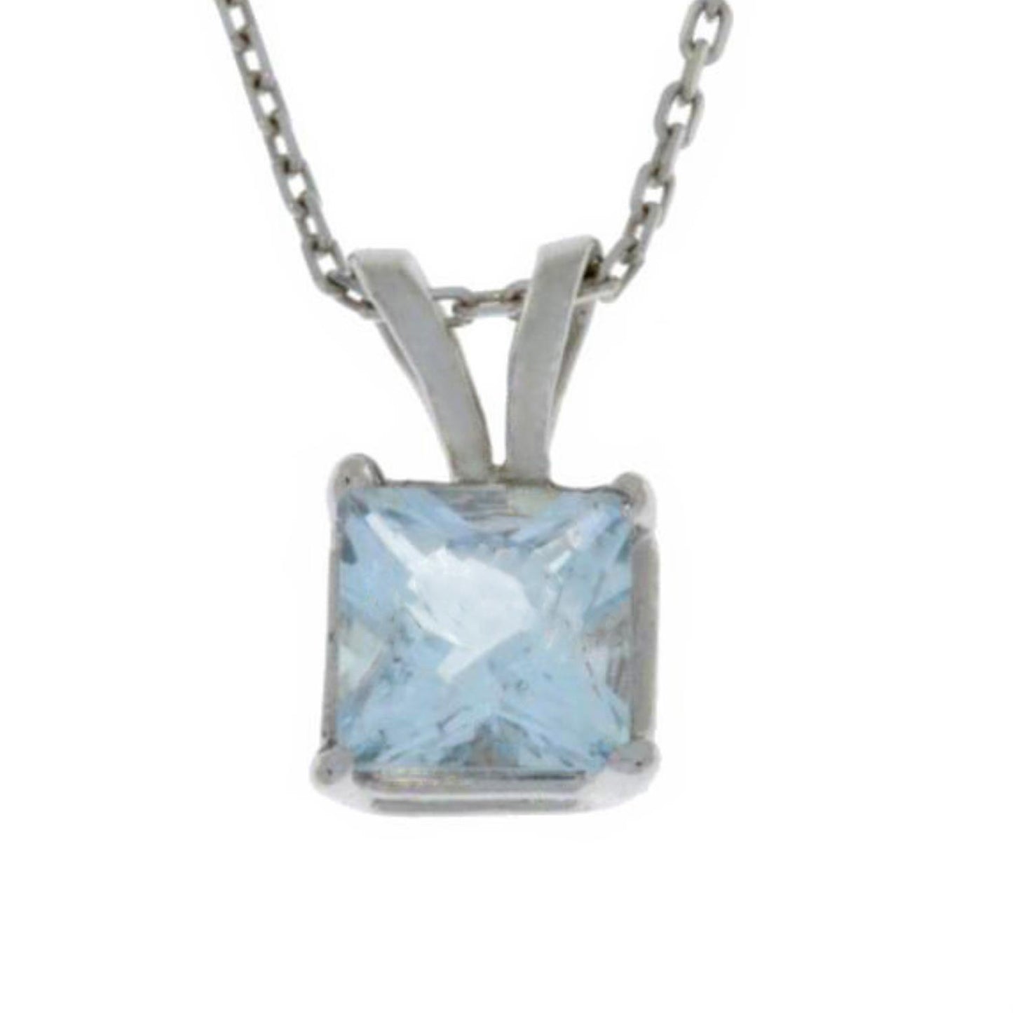 14Kt Gold Aquamarine Princess Cut Pendant Necklace