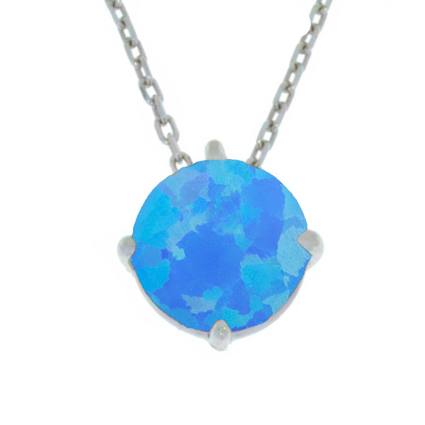 14Kt Gold Blue Opal Round Pendant Necklace