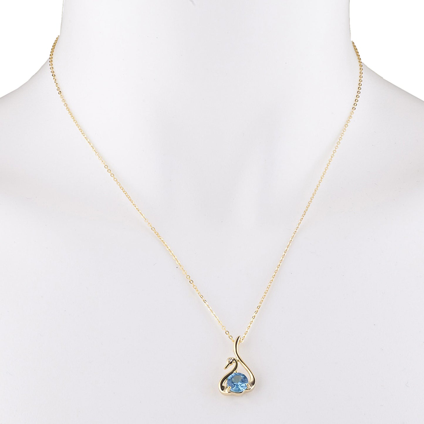 14Kt Yellow Gold Plated Blue Topaz & Diamond Swan Pendant