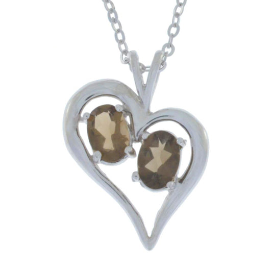 1 Ct Genuine Smoky Quartz Oval Heart Pendant .925 Sterling Silver