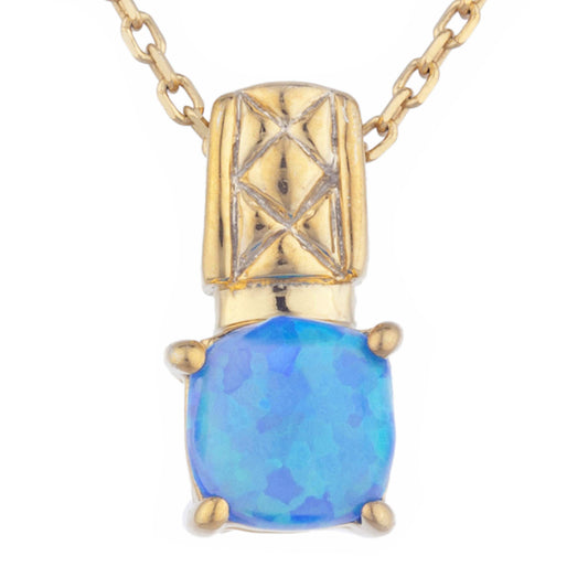 14Kt Yellow Gold Plated Blue Opal Round Design Pendant