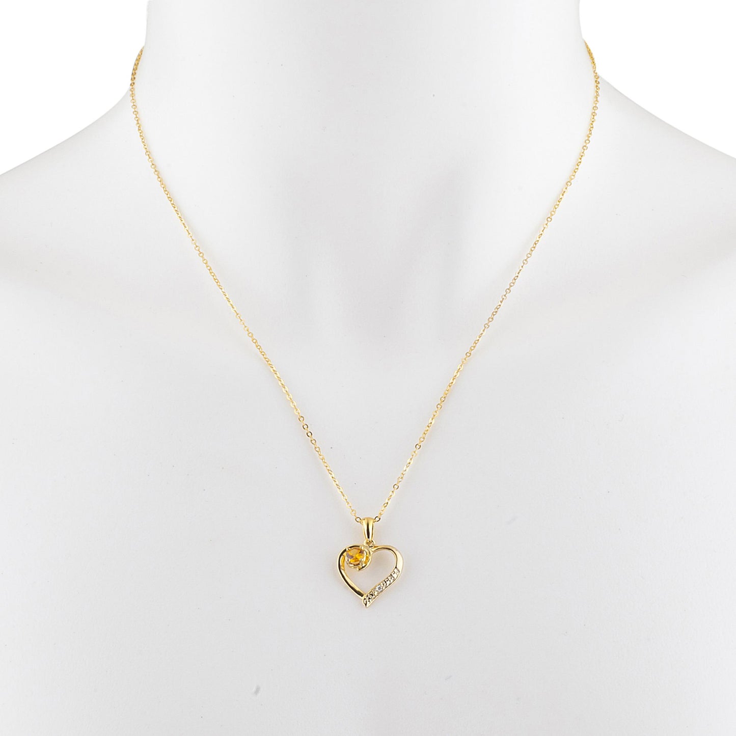 14Kt Yellow Gold Plated Orange Citrine & Diamond Heart Pendant