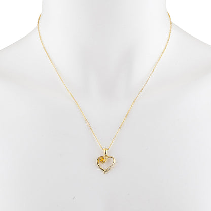 14Kt Yellow Gold Plated Orange Citrine & Diamond Heart Pendant