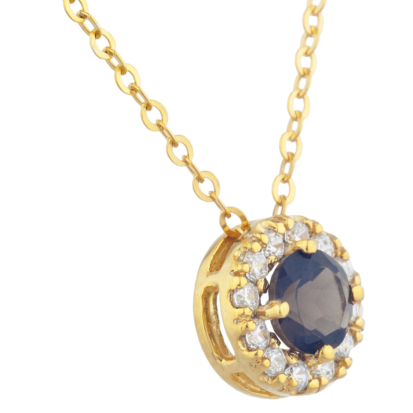 14Kt Gold 0.50 Ct Genuine Smoky Topaz Halo Design Pendant Necklace