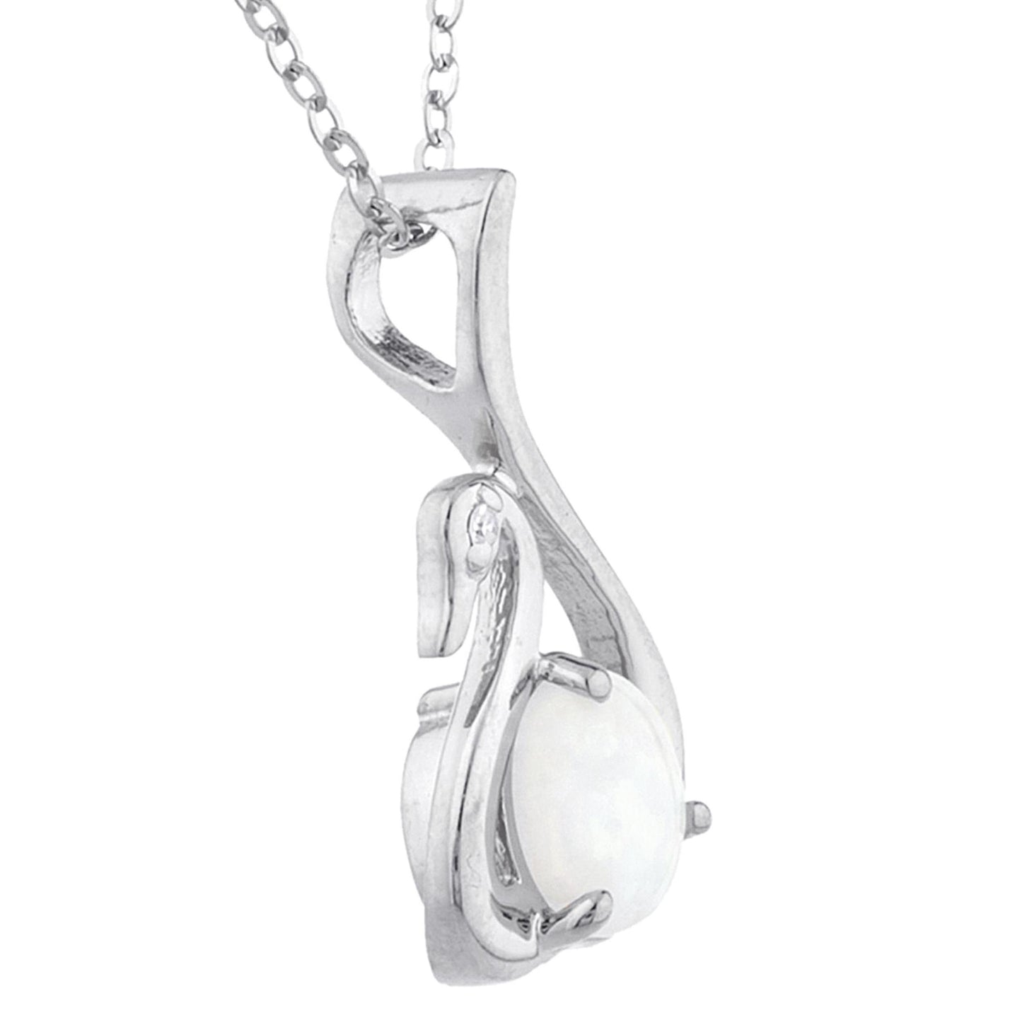 Genuine Opal & Diamond Swan Pendant .925 Sterling Silver