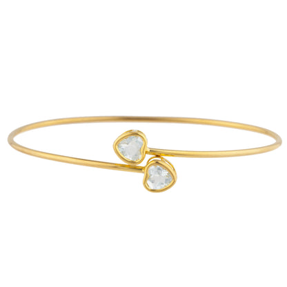 14Kt Yellow Gold Plated Aquamarine Heart Bezel Bangle Bracelet