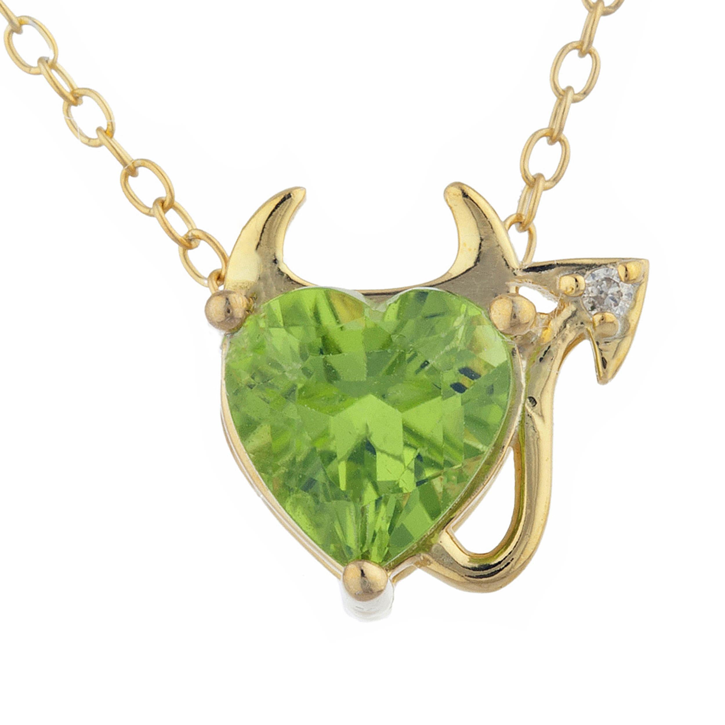 14Kt Gold 1.5 Ct Peridot & Diamond Devil Heart Pendant Necklace