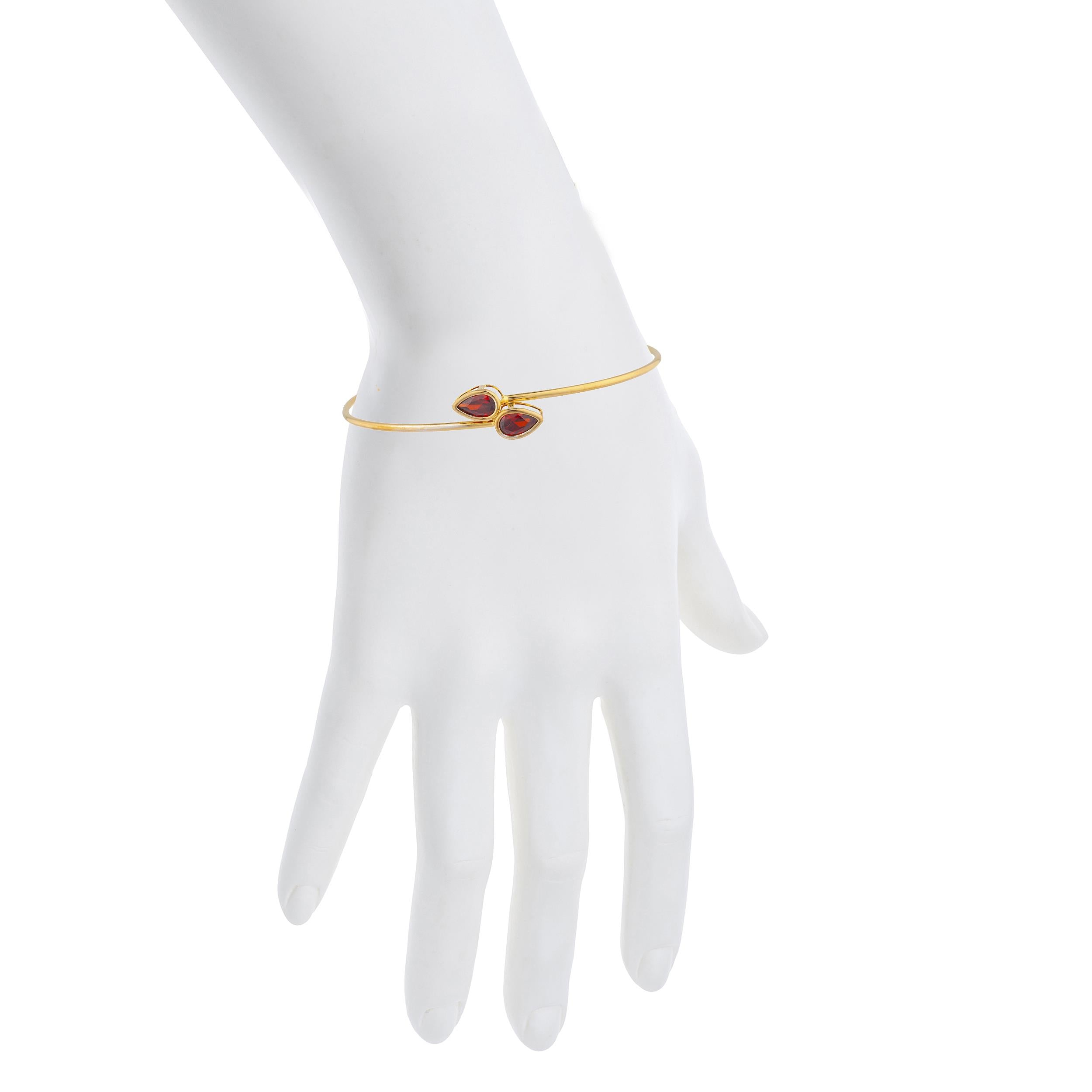 14Kt Gold Garnet Pear Bezel Bangle Bracelet