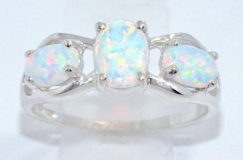 3 Opal Oval Ring .925 Sterling Silver Rhodium Finish