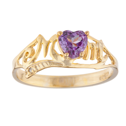 14Kt Gold Alexandrite & Diamond Heart Mom Ring