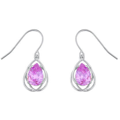 14Kt Gold 4 Ct Pink Sapphire Pear Teardrop Design Dangle Earrings