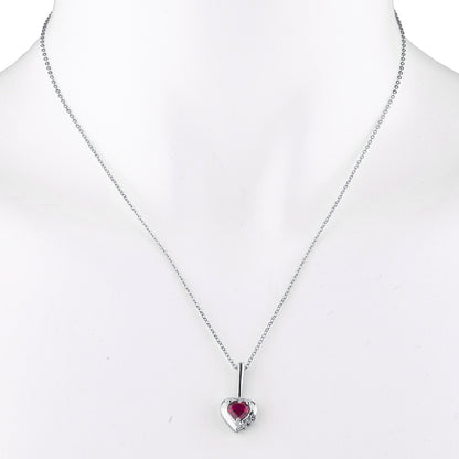 Created Ruby & Diamond Heart Pendant .925 Sterling Silver