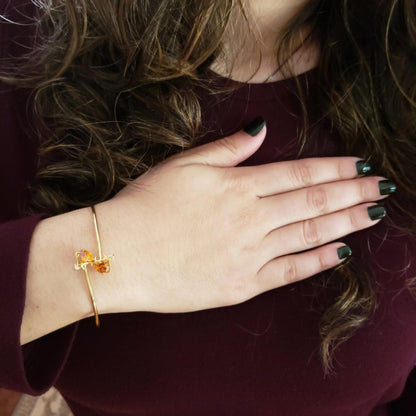 14Kt Gold Orange Citrine & Diamond Devil Heart Bangle Bracelet