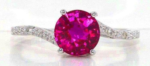 1.5 Ct Created Ruby & Diamond Round Ring .925 Sterling Silver Rhodium Finish