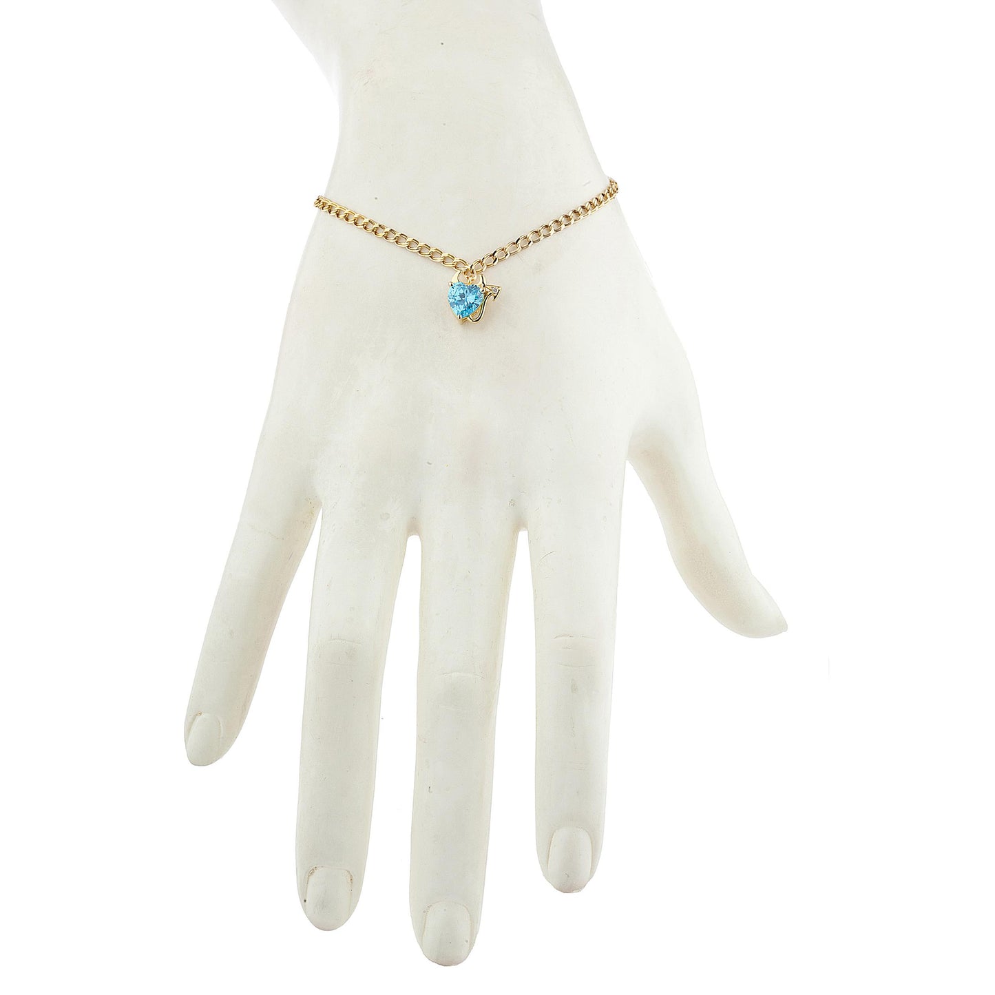 14Kt Yellow Gold Plated Swiss Blue Topaz & Diamond Devil Heart Bracelet