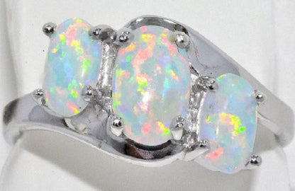 Opal Oval Ring .925 Sterling Silver Rhodium Finish