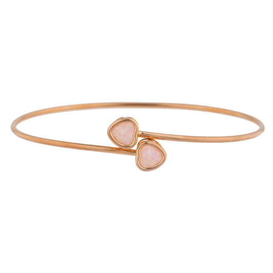 14Kt Rose Gold Plated Pink Opal Heart Bezel Bangle Bracelet