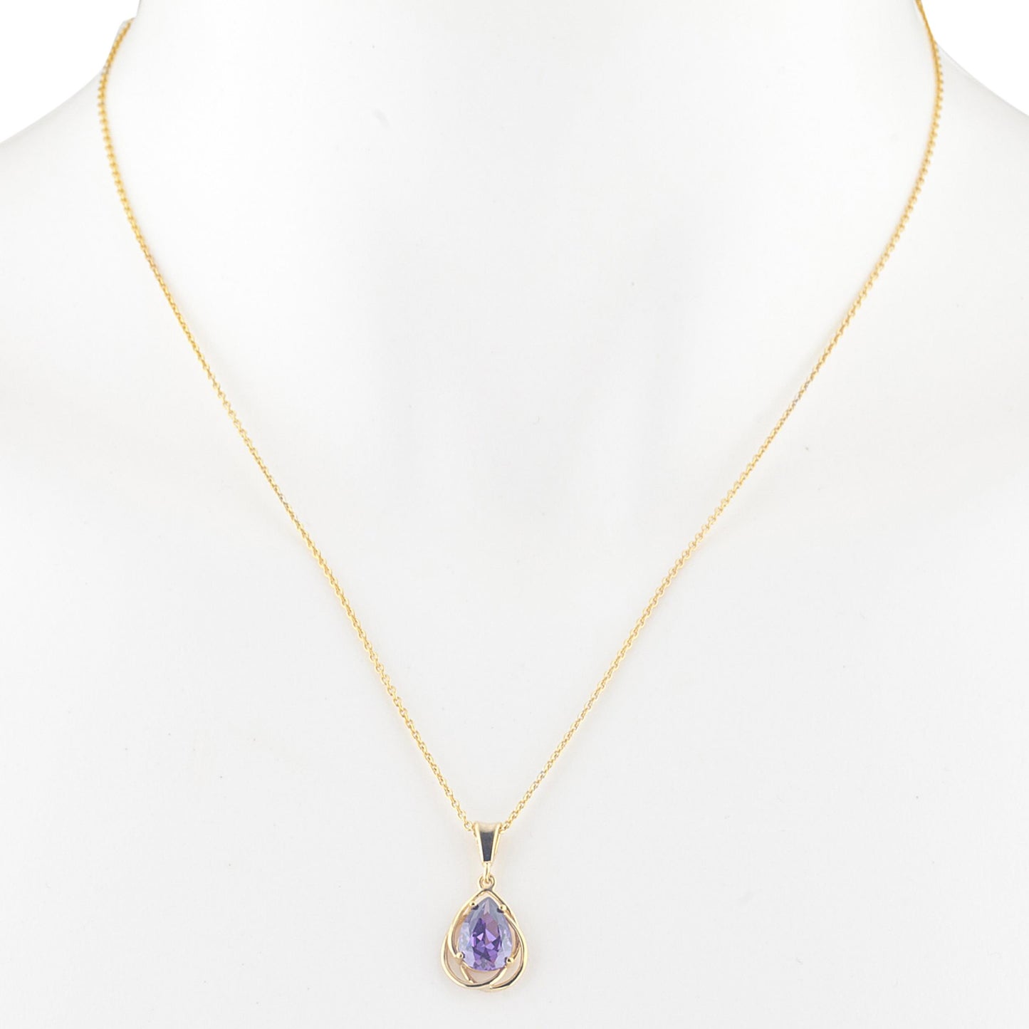 14Kt Yellow Gold Plated Amethyst Pear Teardrop Design Pendant