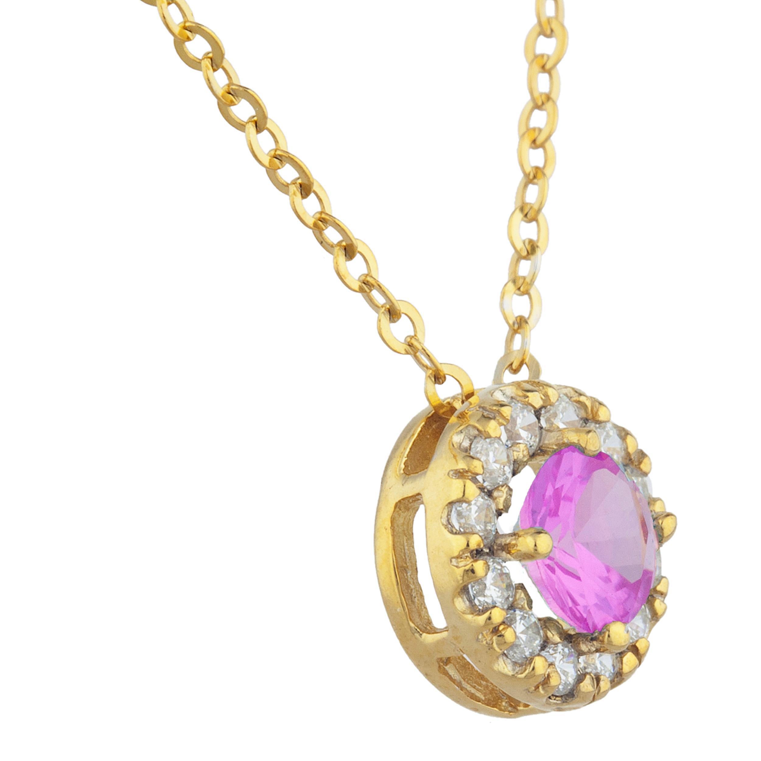 14Kt Gold 0.50 Ct Pink Sapphire Halo Design Pendant Necklace