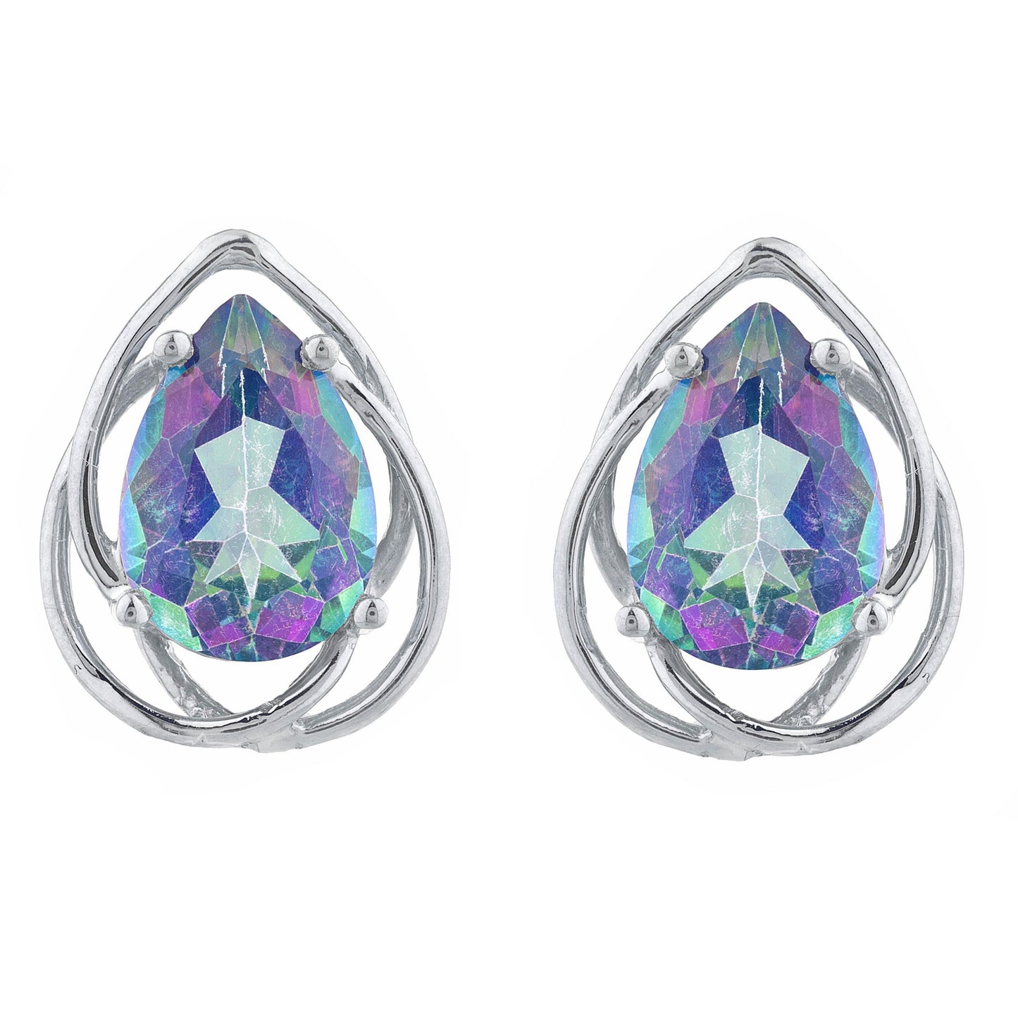 4 Ct Natural Mystic Topaz Pear Teardrop Design Stud Earrings .925 Sterling Silver