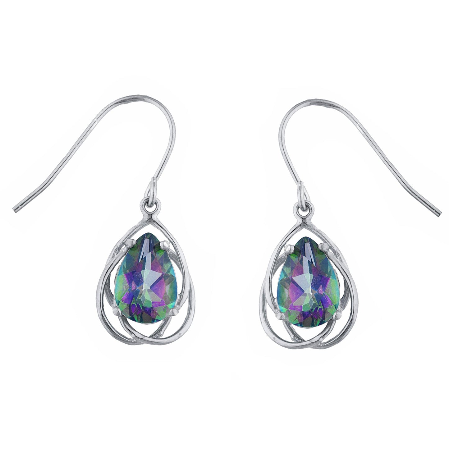 14Kt Gold 4 Ct Natural Mystic Topaz Pear Teardrop Design Dangle Earrings