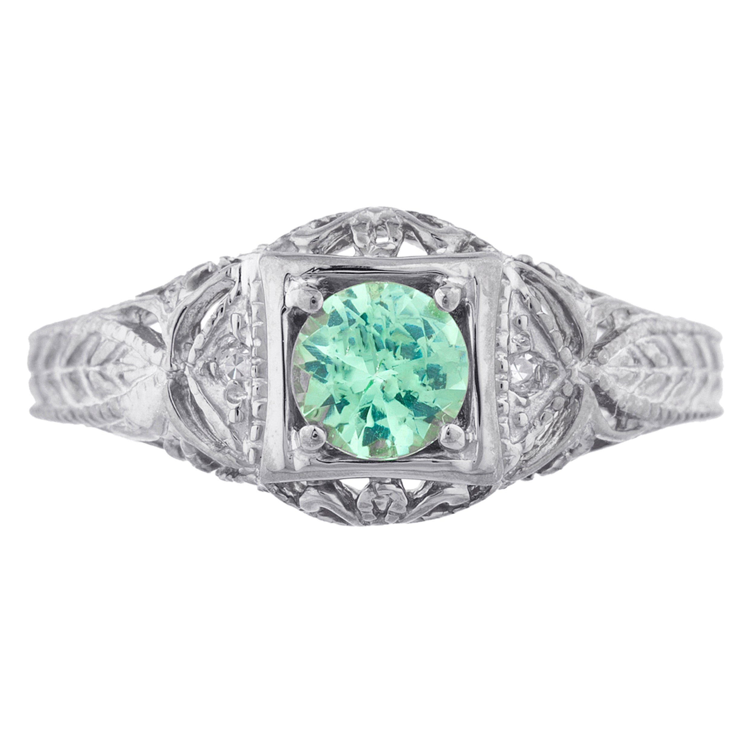 14Kt Gold Green Sapphire & Diamond Design Round Ring