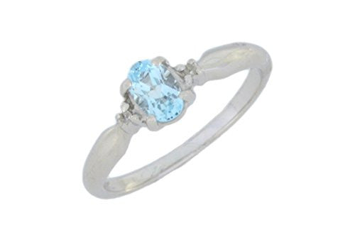 0.50 Ct Genuine Aquamarine & Diamond Oval Ring .925 Sterling Silver Rhodium Finish