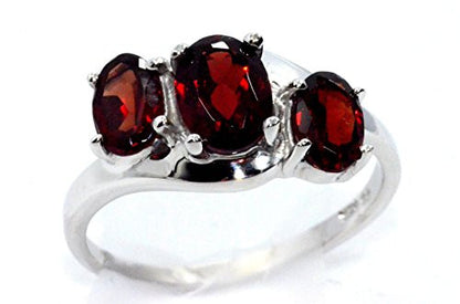 2 Ct Garnet Oval Ring .925 Sterling Silver Rhodium Finish