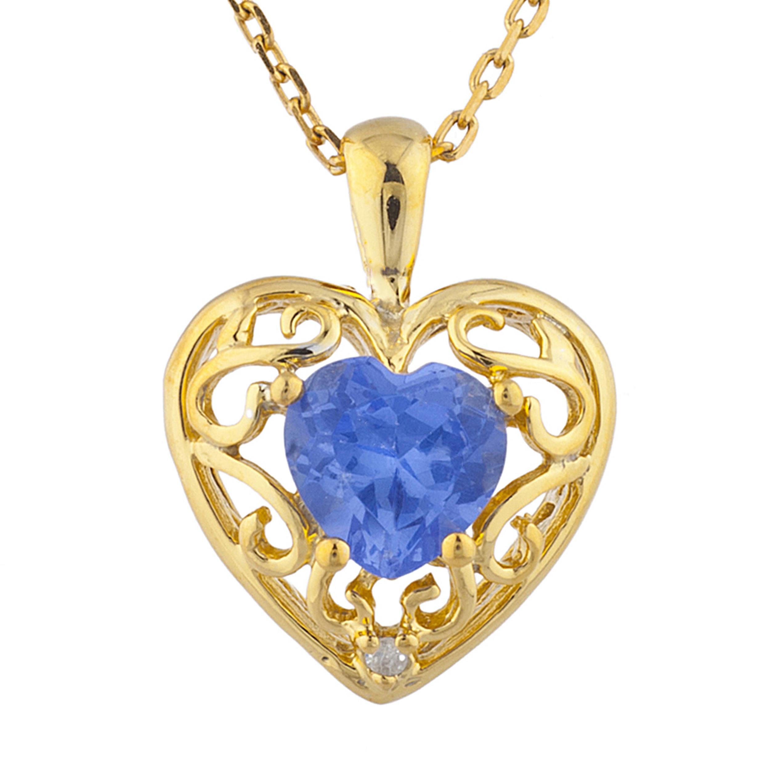 14Kt Gold Tanzanite & Diamond Heart LOVE ENGRAVED Pendant Necklace