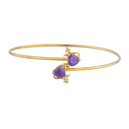 Amethyst & Diamond Devil Heart Bangle Bracelet 14Kt Yellow Gold Rose Gold Silver