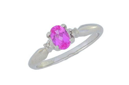 0.50 Ct Pink Sapphire & Diamond Oval Ring .925 Sterling Silver Rhodium Finish