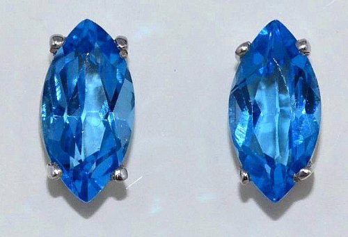 3 Carat Blue Topaz Marquise Stud Earrings .925 Sterling Silver