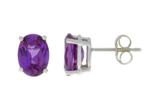 3 Carat Alexandrite Oval Stud Earrings 14Kt White Gold