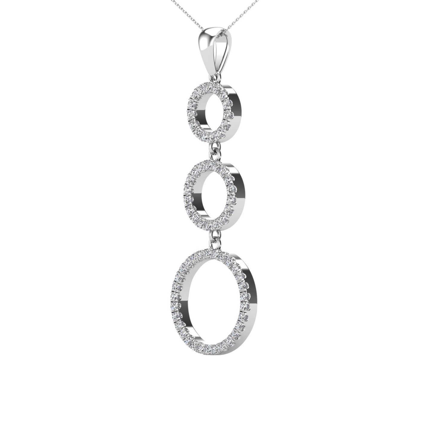 14Kt White Gold 0.25 Ct Genuine Natural Diamond Past Present Future Open Circle Design Pendant Necklace