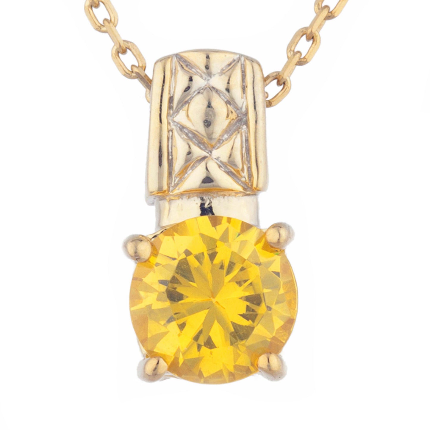 14Kt Yellow Gold Plated Yellow Citrine Round Design Pendant